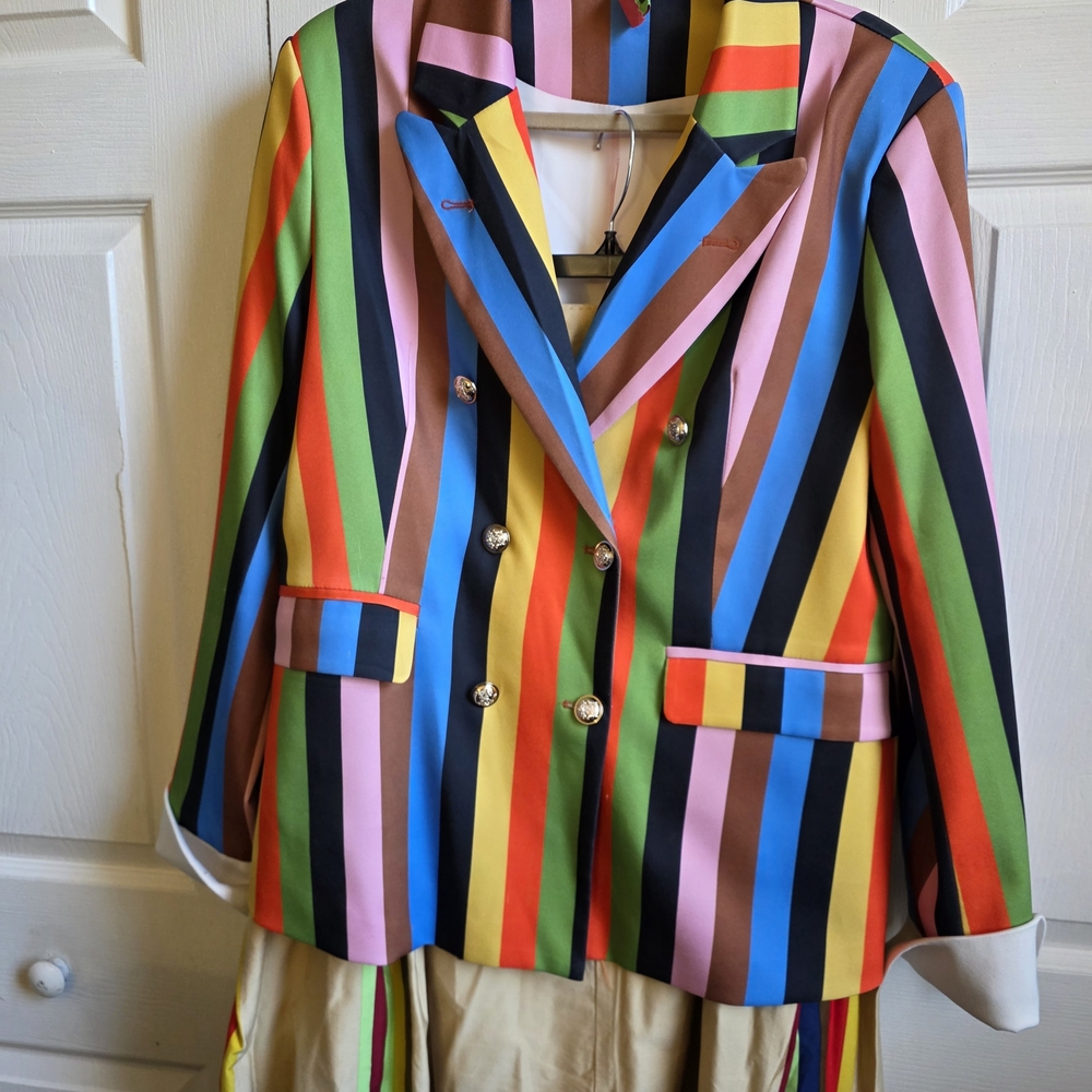 Colorful Striped Women's Skirt Suit